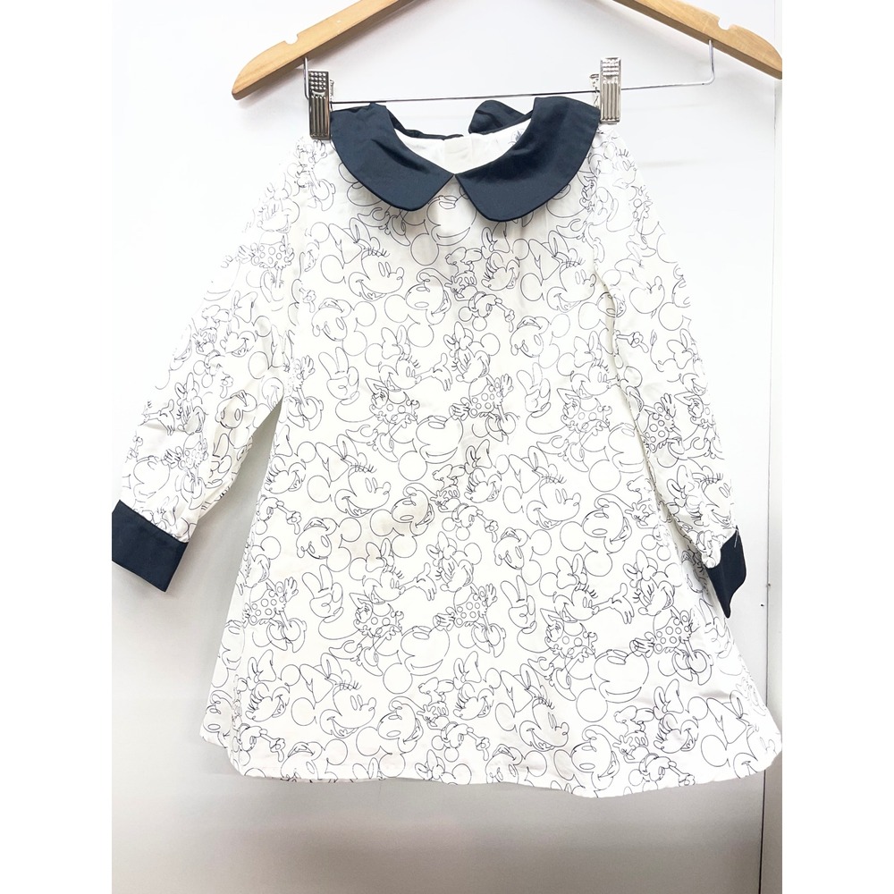 Disney Parks Minnie Mouse Girls Dress White Black Line Art Peter Pan Collar Sz 4